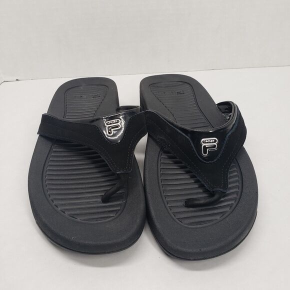 Fila Flip Flop Sandals Women 10 Black Chunky Casual Vacation Walk-N-Sculpt Beach - Picture 1 of 14